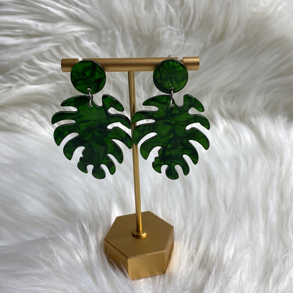 Boutique Green Palm Leaf Acrylic Earrings